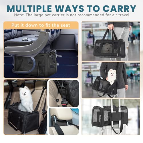 PETSFIT 19 x 12 x 12 Large Cat Carrier | Roomy Escape-Proof Cat Car Seat, Safe Driving, Lockable Zippers & Safety Tether, Soft-Sided Travel Carrier - color: Z-Black, size: 19.0"L x 12.0"W x 12.0"H