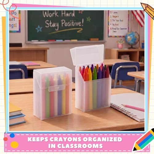 Clabby 4 Pcs Clear Plastic Crayon Boxes Hold 24 Count, Clear | Organizer Box, Case, Colorful, Portable Storage Holder with Snap Lid, for Boys Girls Kids School Classroom Home Art Supply - color: Clear