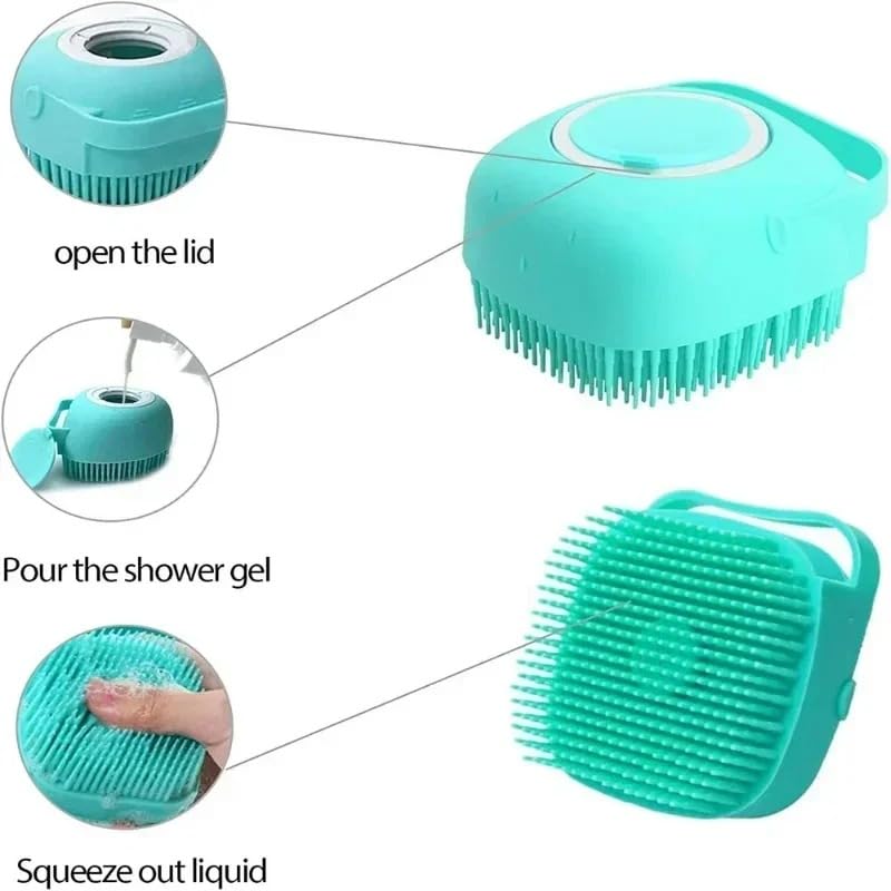 Soft Silicone Pet Brush - Invigorating Massage & Easy Cleaning for Dogs and Cats - Built-In Shower Gel Dispenser for Pampering Grooming Sessions - color: Green