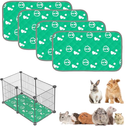 4 Pack Guinea Pig Bedding - Washable Guinea Pig Liners for C&C 2x1 Cage, Waterproof Reusable & Anti Slip Pee Pads Super Absorbent Mats for Small Animal Rabbit Hamster Rat (Green, 28 x 14 Inch) - color: Green, size: 28" x 14" (4 Pack)
