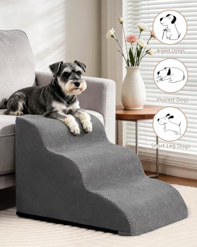Aodisman Dog Stairs for Small Dogs,3 Step Dog Ramp for Couch,Non-Slip Steps | Pet stairs help small dogs, old cats, and puppies reach couches and chairs easily, durable indoor dog steps,15.4" H,Grey - color: Grey