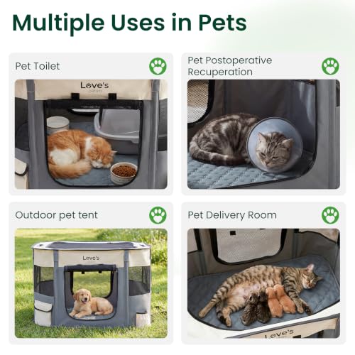 Love's cabin Dog Playpen Cat Puppy Pen, Portable Playpens for Pet Indoor/Outdoor Travel Camping, Foldable Kennel Tent Crate for Rabbits & Small Animals with Carrying Case (Gray Green with Pad, Small) - color: Gray green with Pad, style: Small