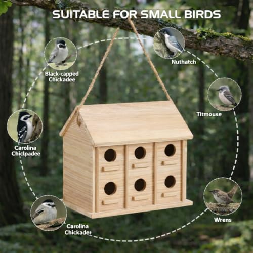 Wooden Bird Houses for Outside, 12-Room Outdoor Nesting Box for Small Birds | Multi-Chamber Design with 1.37" Entrance Holes, Cedar Hanging Birdhouse,Wrens/Finch/chickadees, Garden & Backyard Decor