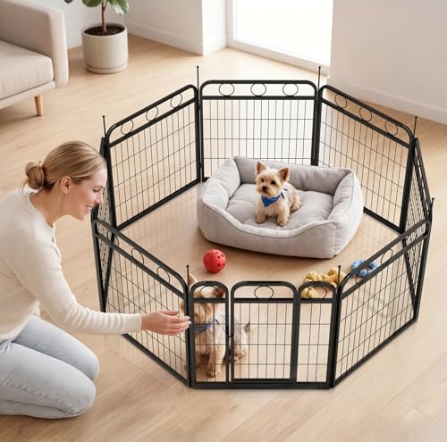 Dog Playpen - 24 Inch 8 Panel Metal Dog Pen with Door, Foldable Dog Crate Kennel Puppy playpen Exercise Pen for Small Medium Dogs, Indoor Outdoor Yard RV Camping - size: 24"H