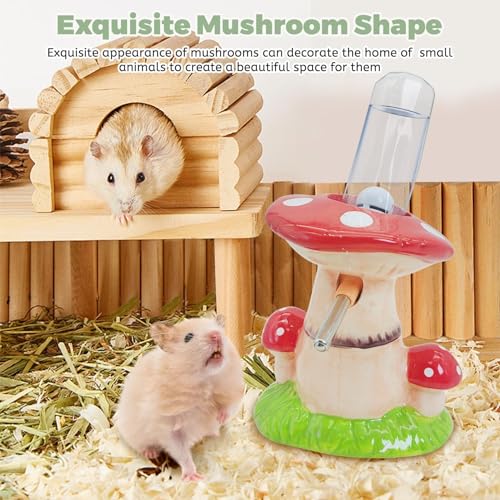PINVNBY Hamster Water Bottle No Drip Ceramic Automatic Gerbil Water Bottle 80ML Water Dispenser with Mushroom Stand Holder for Gerbils Syrian Hamsters Dwarf Hamsters Mice (Red) - color: Red