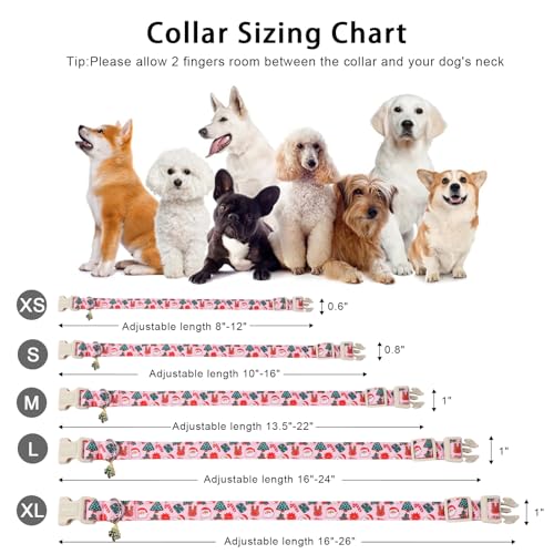 ARING PET Christmas Dog Collar, Cute Pink Christmas Tree Reindeer Santa Claus Pets Collars for Puppy Small Medium Large Girl Boy Dogs-M Size - color: Christmas-Pink Party, size: Medium