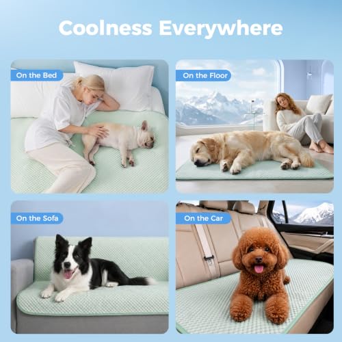 Lekereise Cooling Mat for Dogs - Self-Dog Cooling Mat Indoor, Pressure-Activated Cold Blanket for Sofa, Floor & Car, Crate, 54'' x 82'', Green - size: M(54"x 82"x 0.79")