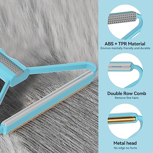 Pet Hair Remover, Dog Cat Carpet Rake, Lint Remover Shaver for Sofas-2pack | Wool Hand Pet Hair Removal Tool, Cleans Carpets Car Cushions Pet Beds Furniture, Works on All Fabric & Rug - color: Sky Blue