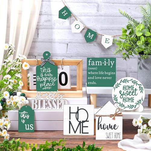 FairySandy 11 Pcs Home Tiered Tray Decor Spring Ustic Farmhouse Tiered Tray Decorations Set Home Wooden Signs Vintage Farm Animal Farmhouse Tabletop Wood Signs for Kitchen Table Shelf Decor - style: Green Style