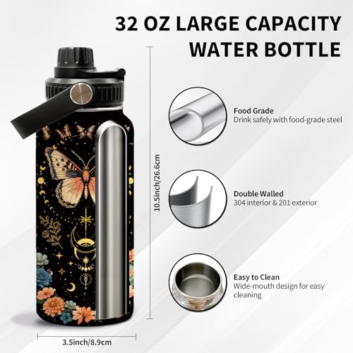 Butterfly 32oz Water Bottle, Leak-proof Bottle,Stainless Steel Cup | 32oz Insulated Sport Tumbler, with Handle & Lid Reusable Mug, Christmas Birthday Gift for Butterfly Lover - color: Butterfly1
