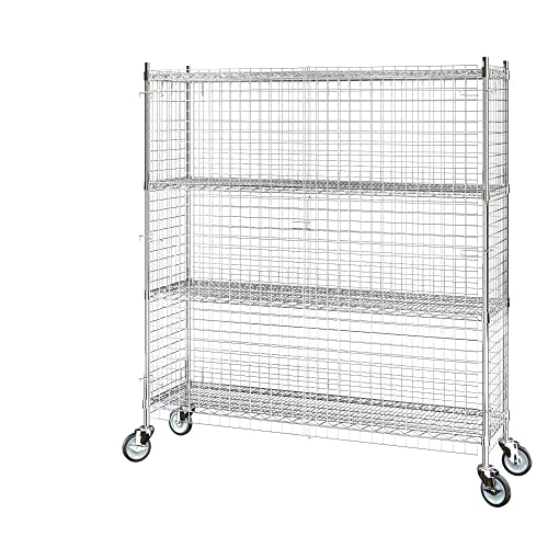 Commercial Grade NSF Listed Metal Wire Mesh Storage Chrome Mobile Security Cage Kit, 18" x 60" x 70", Perfect for Warehouse, Grocery Store, Restaurant, Dishroom - color: Chrome, size: 18" x 60" x 69"