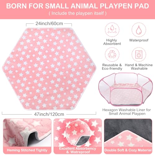 Hamster Playpen with Mat Small Animal Cage Tent Breathable Transparent Guinea Pig Playpen Waterproof Portable Yard Fence Mat Foldable Exercise Playpen Outdoor Indoor (Pink,Star) - color: Pink