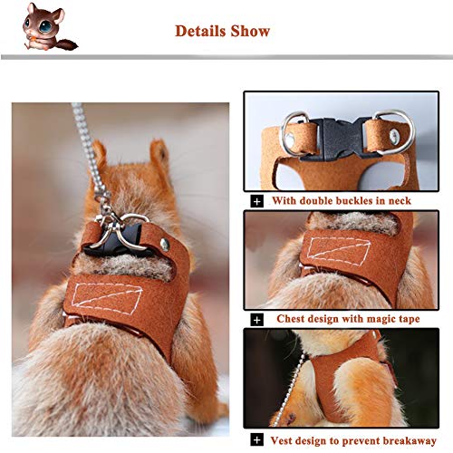 Squirrel Traction Rope with 1.8m Lead Leah, Adjustable Small Animal Walking Harness, Anti-Biting Chain Rope Vest Strap for Hamster Gerbil Rat Mouse Ferret Chinchilla and Small Animals - color: Black