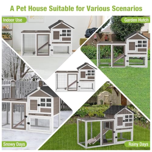 GUTINNEEN Rabbit Hutch Indoor Chicken Coop Outdoor, 51.6''L 2 Story Bunny Cage Weatherproof, Guinea Pig House with Run (Brown)