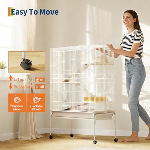 4-Tier Metal Small Animal Cage with Wheels, Removable Ramps, Water Bottle & Food Bowl,55" h Large Critter Nation Cage for Guinea Pigs, Rabbits, Ferrets, Chinchillas, Rats, Squirrels - size: 55"H