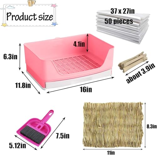 kathson Large Rabbit Litter Box with Drawer, Bunny Potty Trainer Corner Toilet Guinea Pig Litter Box Bigger Pet Pan with Grass Mat for Chinchilla, Ferret, Hamster (Pink) - color: Pink