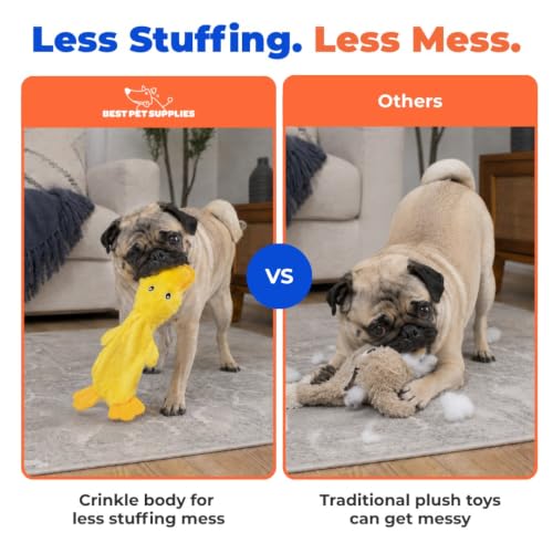 Best Pet Supplies Interactive Squeaky Dog Toy - Crinkle Duck, Yellow | Stuffing Free Body, Soft, Squeaks & Crinkles, No Mess, Perfect for Moderate Chewers, Toss and Fetch Play - color: Crinkle Duck (Yellow), size: Large
