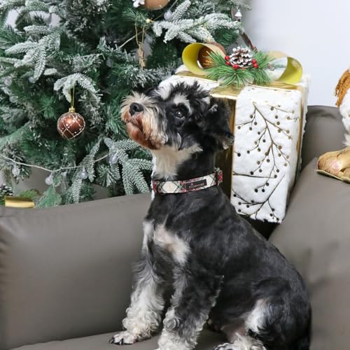 ARING PET Christmas Dog Collar, Cute Red Green Plaid Cotton Lightweight Pet Puppy Collars for Small Medium Large Dogs-XS - color: Christmas-Plaid, size: X-Small