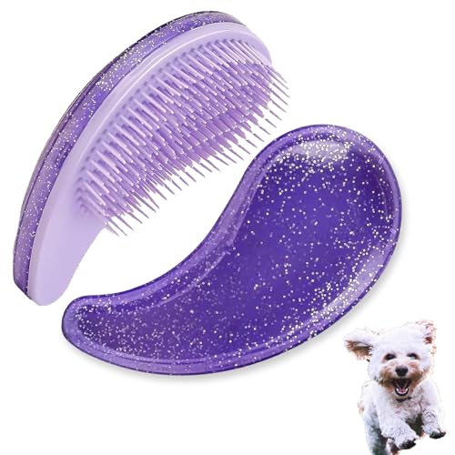 Small Dog Brush, Soft Pet Grooming Brush for Shih Tzus, Yorkies, Maltipoos, Maltese, Puppy Massaging Hair Brush, Cat Brush, for Small Animals Rabbits of All Hair Types (Starry Purple) - color: Starry Purple