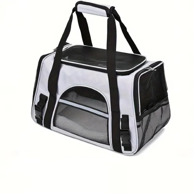 Cat Carrier Bag, Airline Approved Soft Carrier for Cats & Small Dogs | Airline approved pet carrier for pets under 15lb, breathable mesh with privacy cover, lightweight, foldable & washable - color: Black With Gray