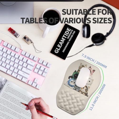 Ergonomic Raised Mouse Pad Wrist Support with Bilateral Slope Memory Foam Mousepad for Wrist Rest and Carpal Tunnel Pain Relief 11.8x7.9〃Cute Cat Gathering - color: Cute Cat Gathering