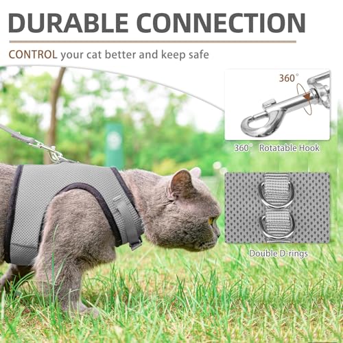 PUPTECK Soft Mesh Cat Vest Harness and Leash Set Puppy Padded Pet Harnesses Escape Proof for Cats Small Dogs Rabbits Bunny - color: Grey, size: L(NECK 8.5"-10.5", CHEST 12.5"-15", 6-10 lbs)
