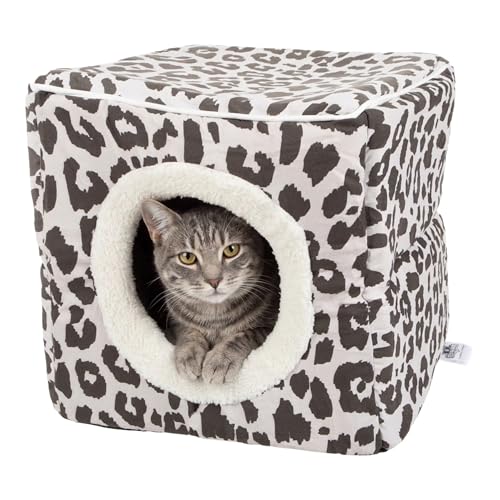 Cat House - Indoor Bed with Removable Foam Cushion - Cat Cave for Puppies, Rabbits, Guinea Pigs, and Other Small Animals by PETMAKER (Animal Print) - color: Gray Animal Print