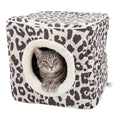 Cat House - Indoor Bed with Removable Foam Cushion - Cat Cave for Puppies, Rabbits, Guinea Pigs, and Other Small Animals by PETMAKER (Animal Print) - color: Gray Animal Print