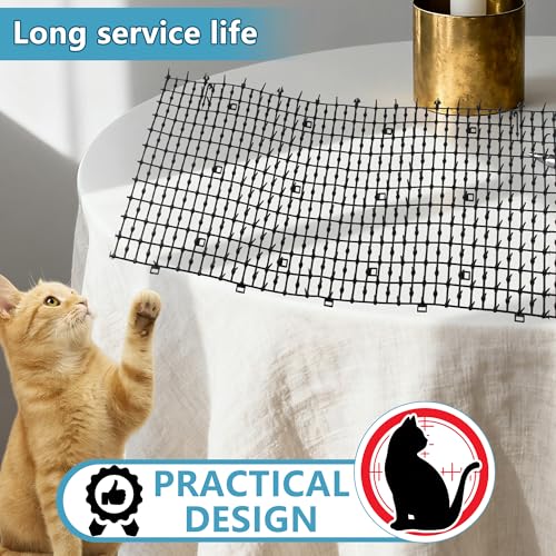 Cat Scat Mat with Spikes for Outdoor and Garden | 6.5 Feet Cat Deterrent Mat with Gentle Spikes for Dogs and Raccoons, with 8 Ground Stakes & 8 Zip Ties, 78.74" x 11" (White) - color: white