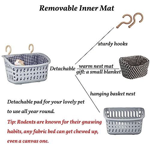 JWShang Rat Hammock for Cage, Chew Proof Hanging Basket Bed with Sturdy Hooks, Pet Cage Accessories, Safe Cozy Small Animal Rodent Hammock for Sugar Glider Mice Snuggling Sleeping - color: Grey, size: Small