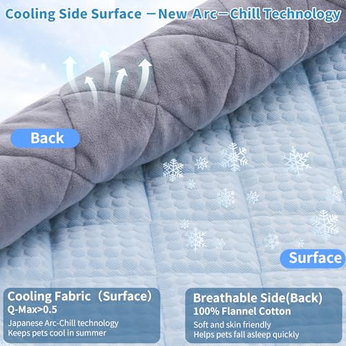 Cooling Mat for Large Dogs, 44"x 32" Thick & Durable Dog Cooling Mat, Q-MAX>0.45, Double-Sided Cooling Pet Pad, Portable & Washable Dog Cooling Mat for Crate, Couch & Car - size: X-Large - 44 x 32 Inch