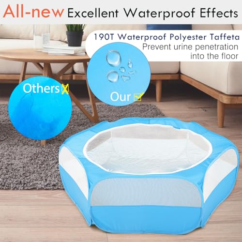 Pawaboo Small Animal Playpen with Zippered Cover,Light Blue | Portable pop-up pet tent for supervised rabbits, guinea pigs, chicks and kittens; water-resistant bottom and 3 metal rods - color: C-Light Blue