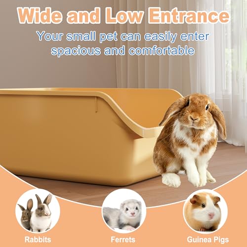 Rabbit Litter Box with Low Entry, High Back Splash Guard for Guinea Pigs, Hamsters, Hedgehogs, Chinchillas & Small Animals, Easy Clean Potty Training Pan for Cage (Yellow) - color: Yellow