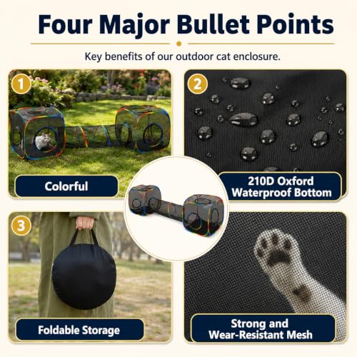 Outdoor Rainbow Cat Enclosures Playground,Outside House for Indoor Cats Include Portable Tent, 2 Way with 2 Cube Tunnel, for Kitty and Small Animals,Within Storage Bag - size: 2 Cube + 2 Way Tunnel (no tent)