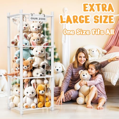 Woodure Stuffed Animal Storage & Organizer, Wooden Cute Zoo Toy Holder for Toddler Rooms, Playrooms & Bedrooms（White） - color: White