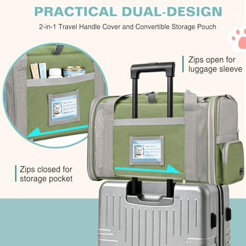 Cat Carrier Top Load, Privacy Curtains Soft Pet Travel Bag Airline Approved | Collapsible Soft-Sided Cat/Dog/Pet Carrier for Small Cats Dogs Puppy Under 16 lb, Washable Kitten Mesh Cage (16.9x10.8x10.8) - color: Grass Green