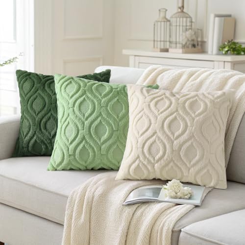 decorUhome Faux Fur Plush Forest Elf Throw Pillow Covers 16x16 Set of 2 | Plush Solid Fall Couch Pillow Covers, Accent Modern Farmhouse Neutral Decorative Soft Pillow Cases for Sofa Bed Living Room - color: Forest Elf, size: 16" x 16" (Pack of 2)
