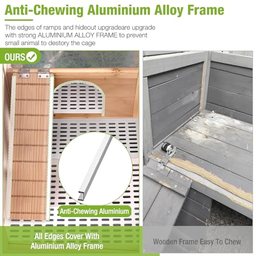GUTINNEEN Guinea Pig Cages with Anti Chewing Sturdy Plastic Floor and Cool Zinc Plate, Indoor Rabbit Hutch with Hideout and Platform, Elevated Legs Hamster Cage 36.6" L (Nature) - color: Nature