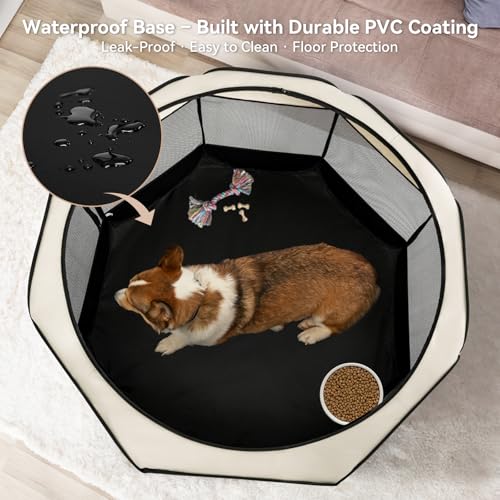 A 4 Pet 50.39-in Dog Playpen, Small Dogs & Puppies, Grey+Beige | Includes bowl, waterproof floor, pop-up design, home/travel/outdoor use - color: Grey+Beige, size: L(50.39"x50.39"x25")
