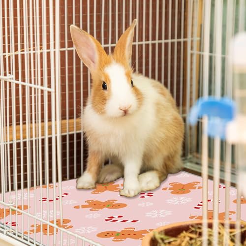 JarThenaAMCS 3 Pcs Christmas Guinea Pig Pee Pads Reusable Bunny Squirrel Mat Pink Candy Cane Gingerbread Man Washable Small Animal Cage Liner for Hamster Chinchilla Ferret Accessory, 24 x 47 in - style: pink gingerbread man