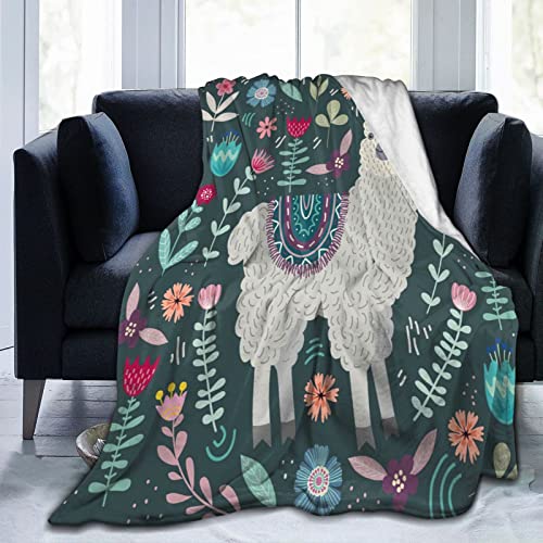 Alpaca Throw Blanket Cozy Plush Boho Llama Fleece Ultra Soft Mexican Blankets Lightweight Fuzzy Party Blanket Gifts for Adult Bed Couch Sofa Kids 80"x60" - color: Alpaca Botanical, size: 80"x60"