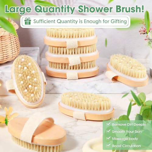 Gejoy 10 Pcs Dry Brushing Body Brush for Lymphatic Drainage Exfoliating Brush with Massage Nodule Dry Skin Body Scrubber Cellulite Shower Circulation Dead Exfoliator (4.92 x 2.56 Inches,Wood Color) - color: Massage Version