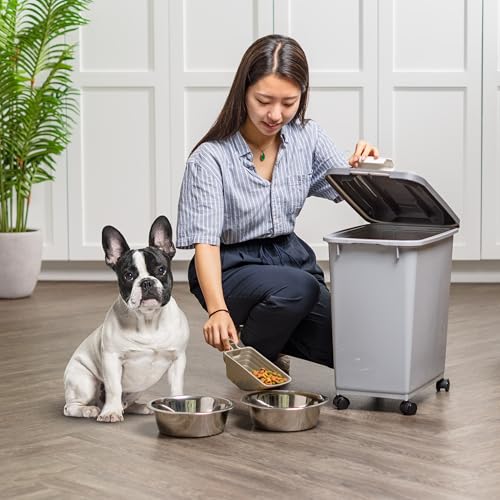 IRIS USA Dog Food Storage Container, Up to 30 lbs, Gray/Dark Gray | Made in the USA, Comes w/ Wheels & 2-Cup Scoop, Airtight Seal, BPA-Free, Kibbles, Bird Seed, Cat food, Cat Litter, Pellets - color: Gray/Dark Gray, size: 30 lbs