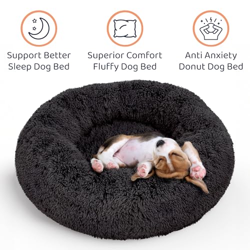 Donut Dog Bed - Premium Comfort for Anxiety Relief - Fluffy & Calming Design with Ultra-Plush Support | Cozy Round Dog Bed with Super Soft Circle Style (Black, X-Large) - color: Black, size: X-Large (45"L x 45"W x 10"Th)