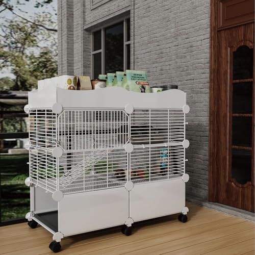 STILLCOVE 2-Tier Guinea Pig Cages Indoor, with Top & Removable Trays | with Platforms and Ramp, Universal Wheels, C&C Small Animal Playpen for Rabbit, Bunny, Hamster, Pet Rat, Chinchilla, Rodent - size: S - 29.52" x 15.35" x 25.98"