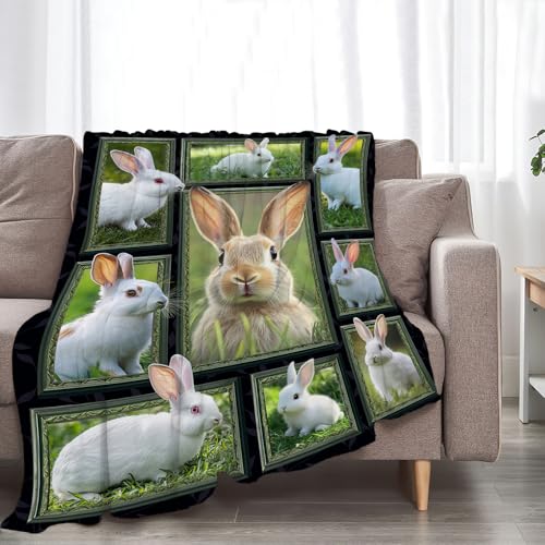 Cute Rabbit Blanket, Bunny Throw Blankets, Pet Animal Fuzzy Plush Rabbit Blanket Ultra Soft Gift for Women Kids Teens Men Girls Boys Stuff Decor for Easter Bedding Sofas Couch 60"X50" - color: Rabbit, size: 60"x50"