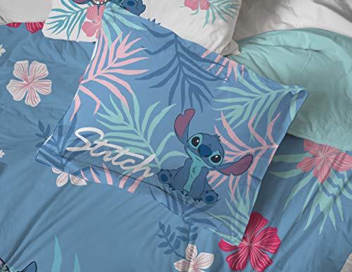 Jay Franco Disney Lilo & Stitch Queen Comforter Set, 7 Piece Bed in a Bag - Reversible with Shams & Sheets - Super Soft Microfiber Kids Bedding, All Season Machine Washable (Official Disney Product) - color: Blue - Lilo & Stitch, size: Queen