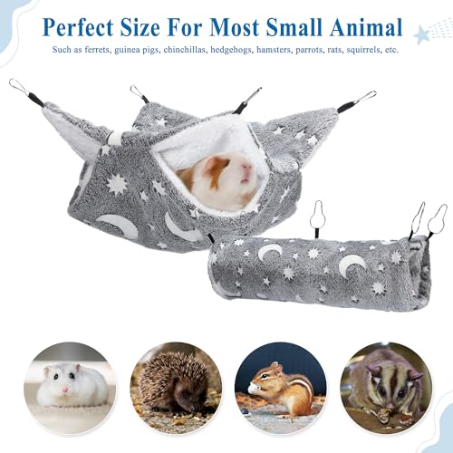 Noctilucent Luminous Grey Guinea Pig Rat Hammock Bunkbed Hanging Tunnel | Hanging Soft Bed Mat for Ferret Hedgehog Squirrel Hideout Cage Accessories (Tunnel and Bunkbed Hammock) - color: Grey