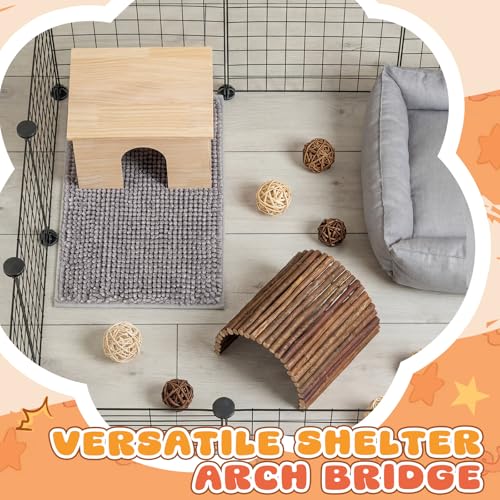 9 Pcs Wood House Guinea Pigs Hut Hideout with Rolling Chew Toys for Small Animals Accessories, Toys, and Supplies Guinea Pig Liner Washable Cage Liner Guineapig Habitat Cage Accessories