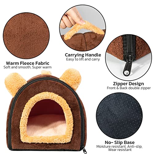 Pet Soft Guinea Pig & Rabbit Cozy Hideout House - Small Animal Bed for Guinea Pigs, Rabbits, Hamsters, Rats & Chinchillas Cave Bed (Coffee)